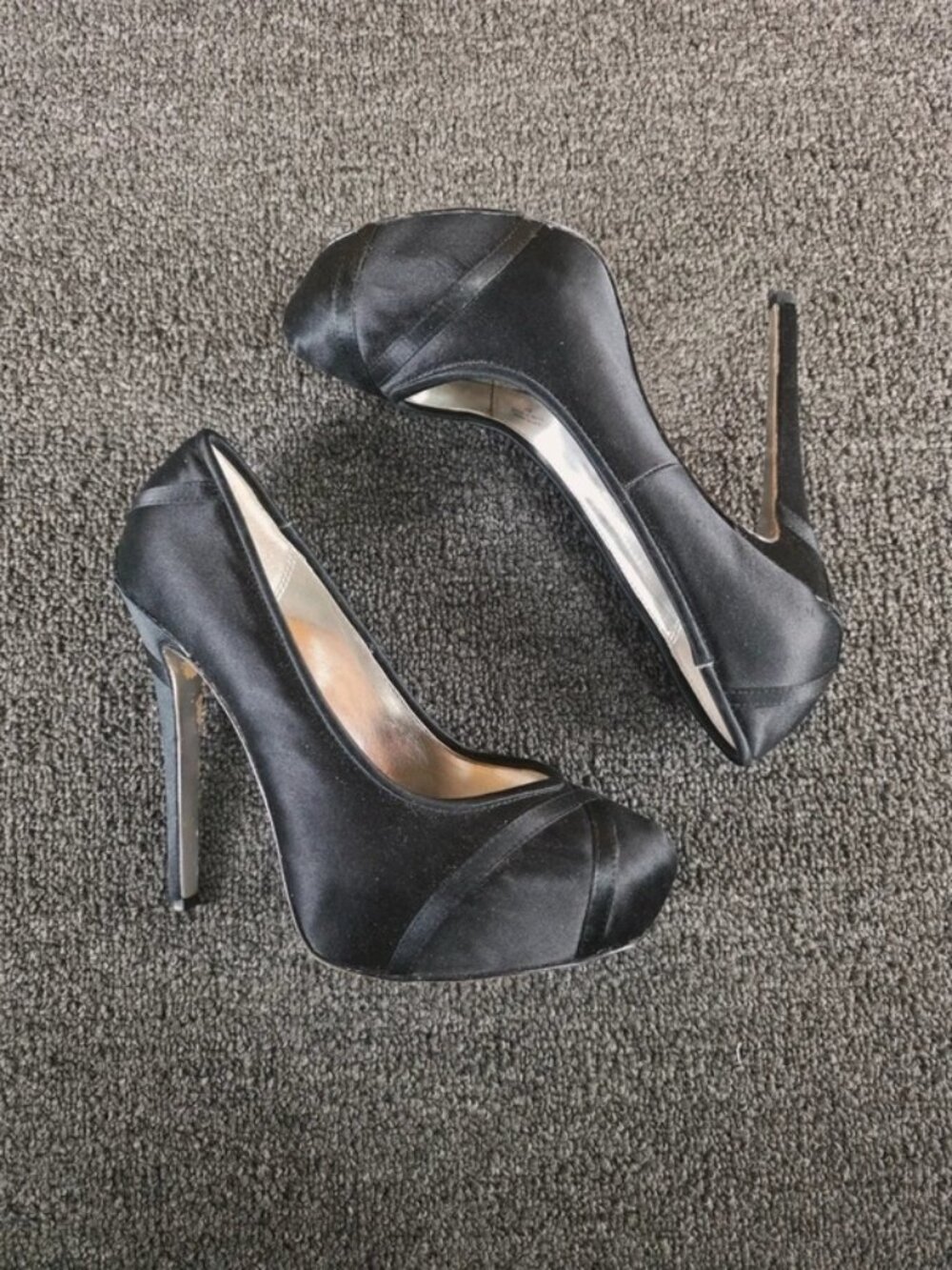 Bebe Black Satin Platform Pumps Stiletto Heels Size 8M